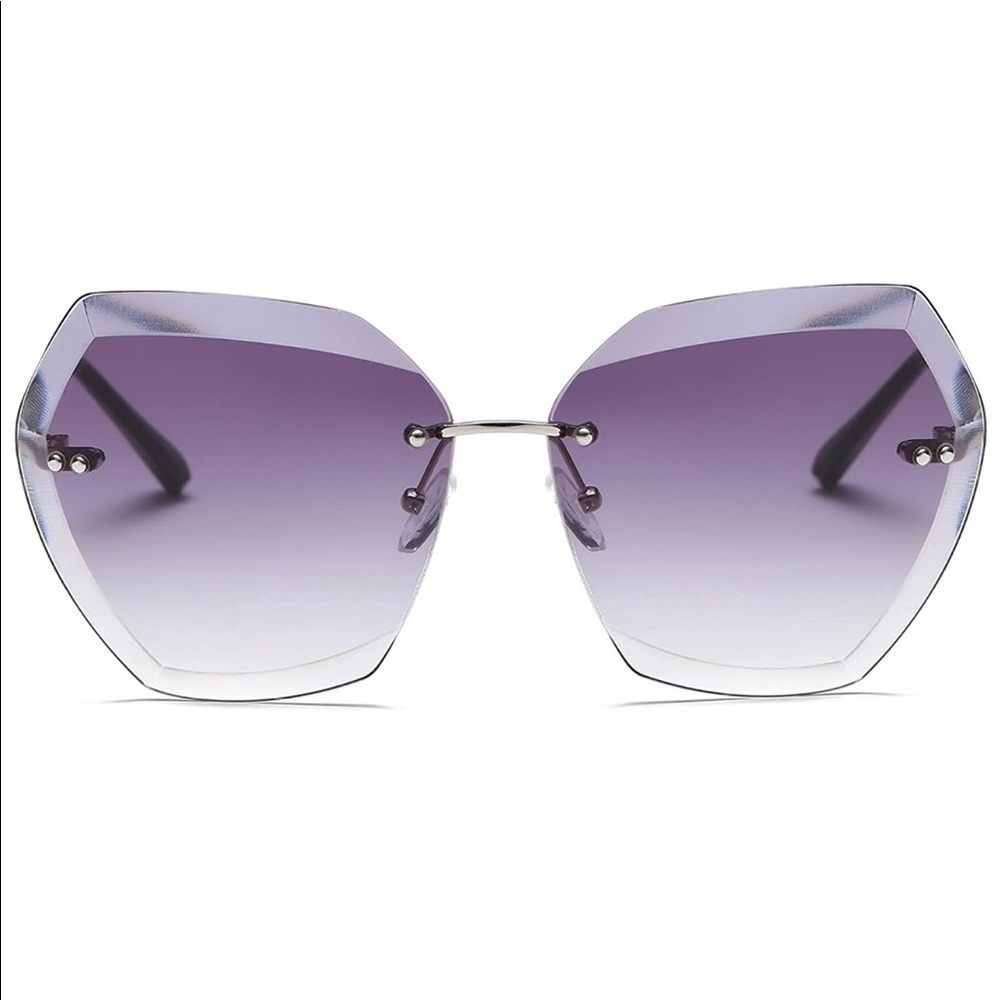 SILVER & GRAY ROUND SUNGLASSES OVERSIZED RIMLESS